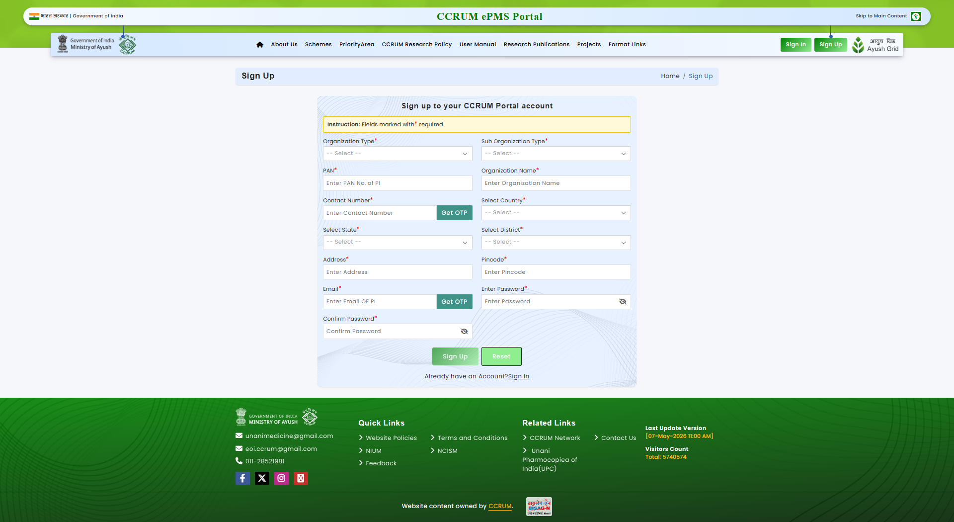 Signup page